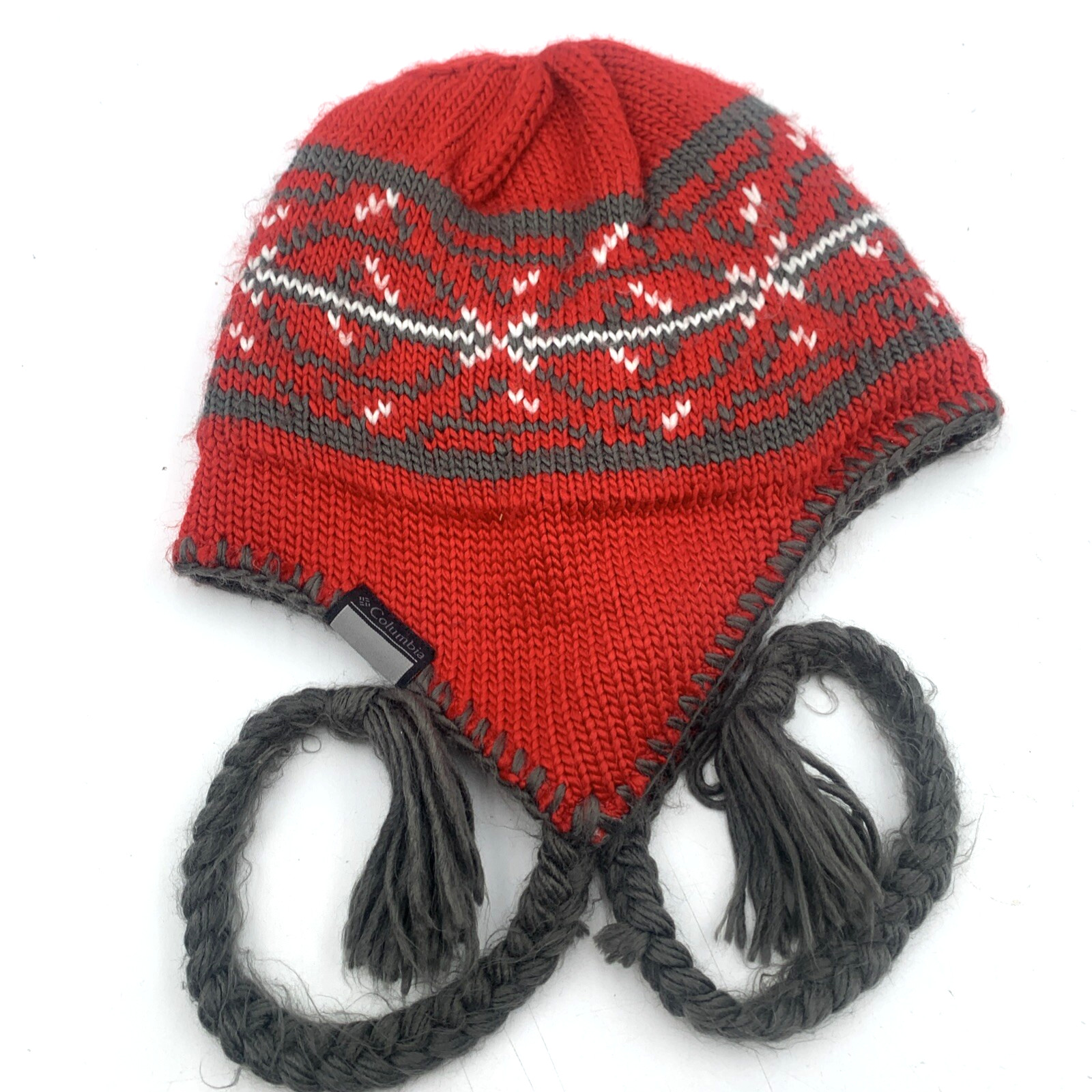 Columbia Beanie Ear Flaps One Size Knit Fleece Lined Tassel Snowboard Ski Hiking