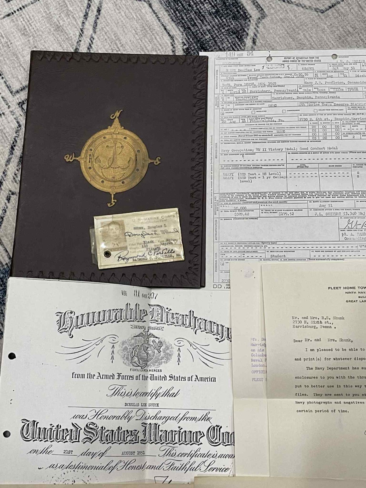 DOCUMENT GROUPING WW2 WWII to Korea USMC US Marine Corps DE Shunk - 3rd Brigade