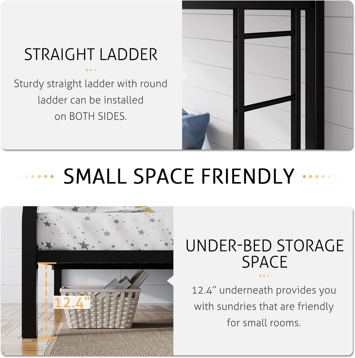 Twin Over Full Loft Bunk Bed Metal Black with Ladder
