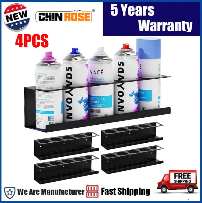 4 Pack Wall-Mounted Spray Can Holder Rack Organize 4Pcs Steel Aerosol Can Holder