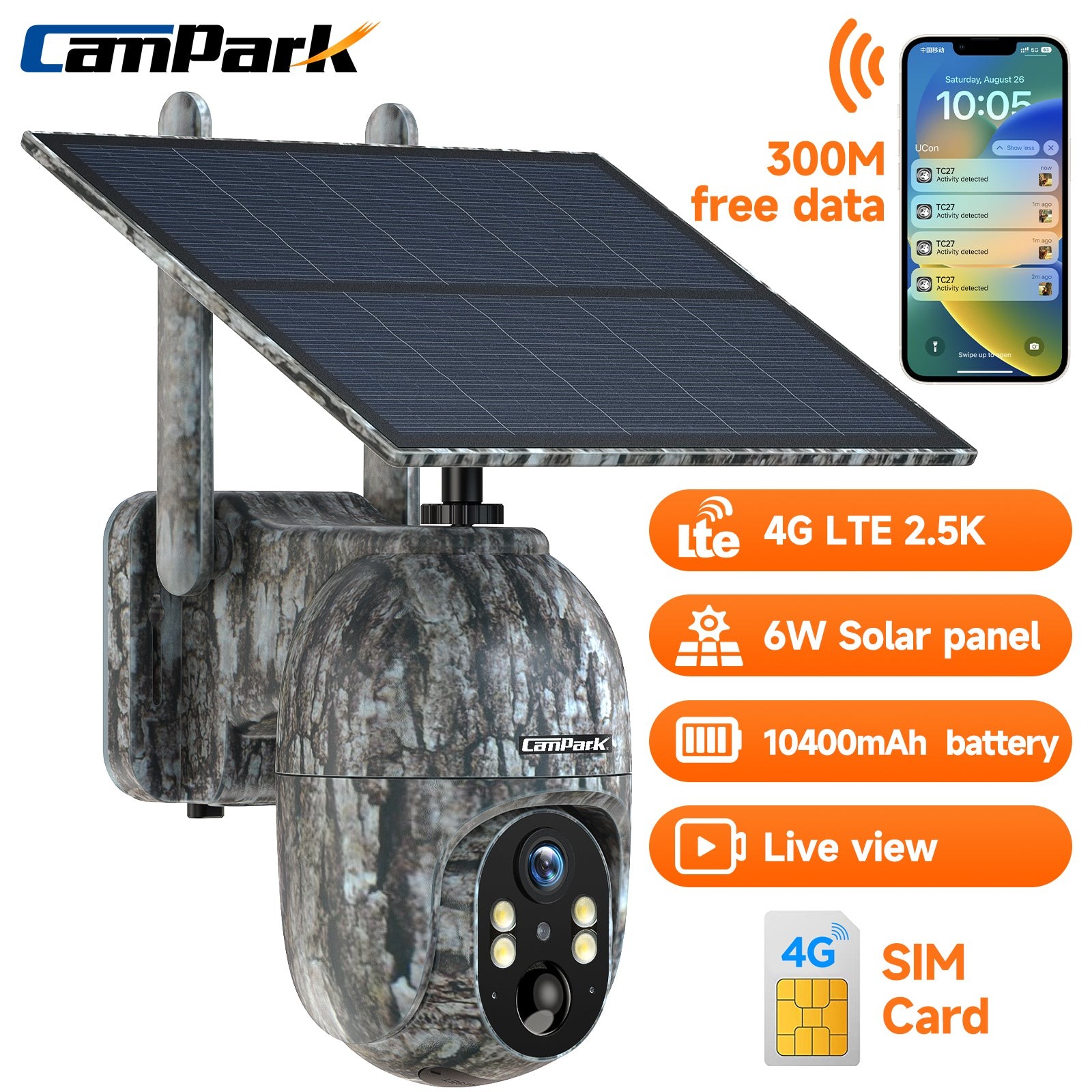 Campark 2.5K 4G LTE Solar PTZ Trail Camera Cellular Security Cam With SIM Card