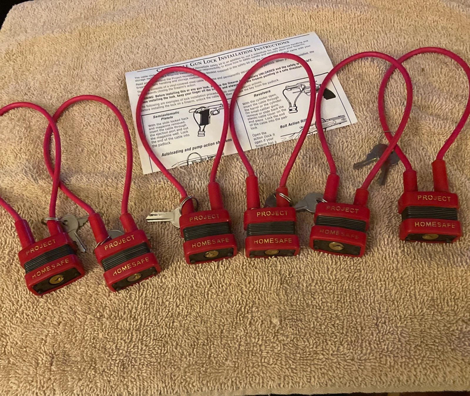 Project Homesafe Firearm Gun Safety Cable Lock Lot of 6