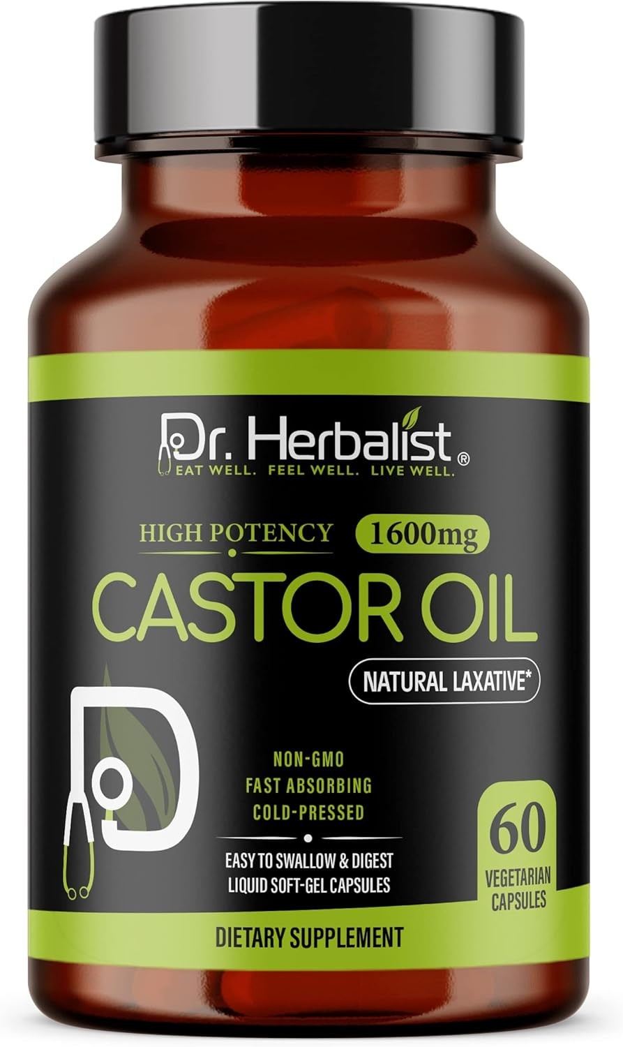 Castor Oil Capsules - 1600Mg per Serving, 60 Count - Non-Gmo, Fast-Absorbing, Ve