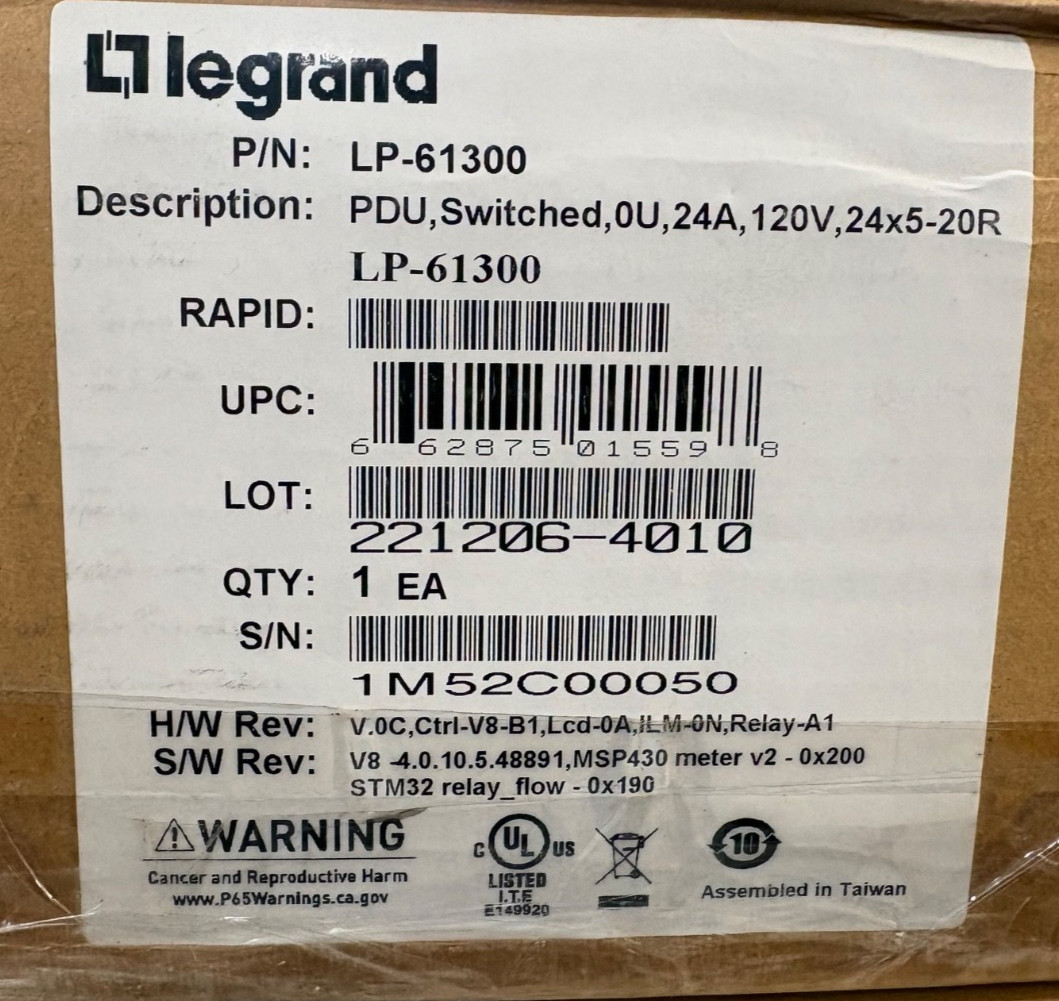 Legrand LP-61300 PDU, Switched, 0U, 24A, 120V, 24x5-20R