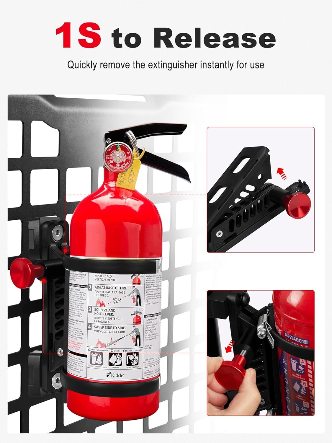 MOLLE Panel Fire Extinguisher Mount Kit Fits 1"-2" Rigid MOLLE Panel Holes, Q...