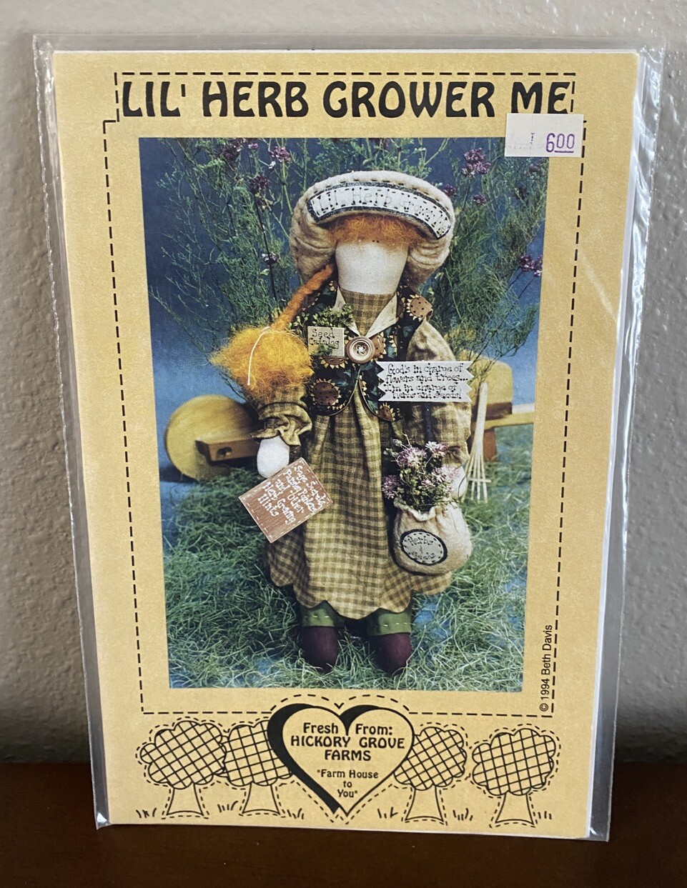 Hickory Grove Farms LIL' HERB GROWER ME 1994 Country Doll Pattern 17” Doll
