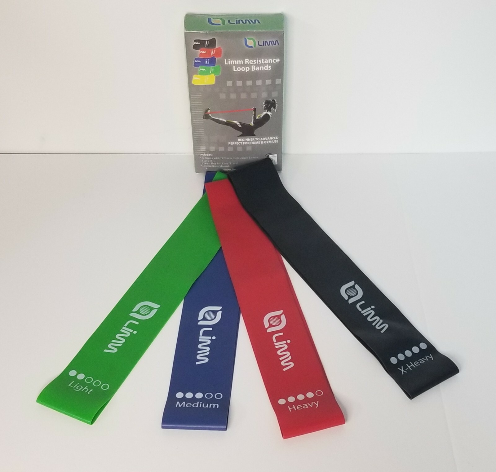 Limm Resistance Loop Bands 4 Bands Levels Beginner to Advanced gym workout fit
