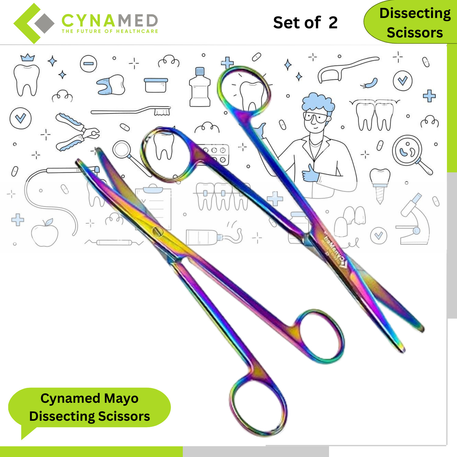 Cynamed Mayo Dissecting Scissors with Titanium Coating Straight and Curved 2 Pcs