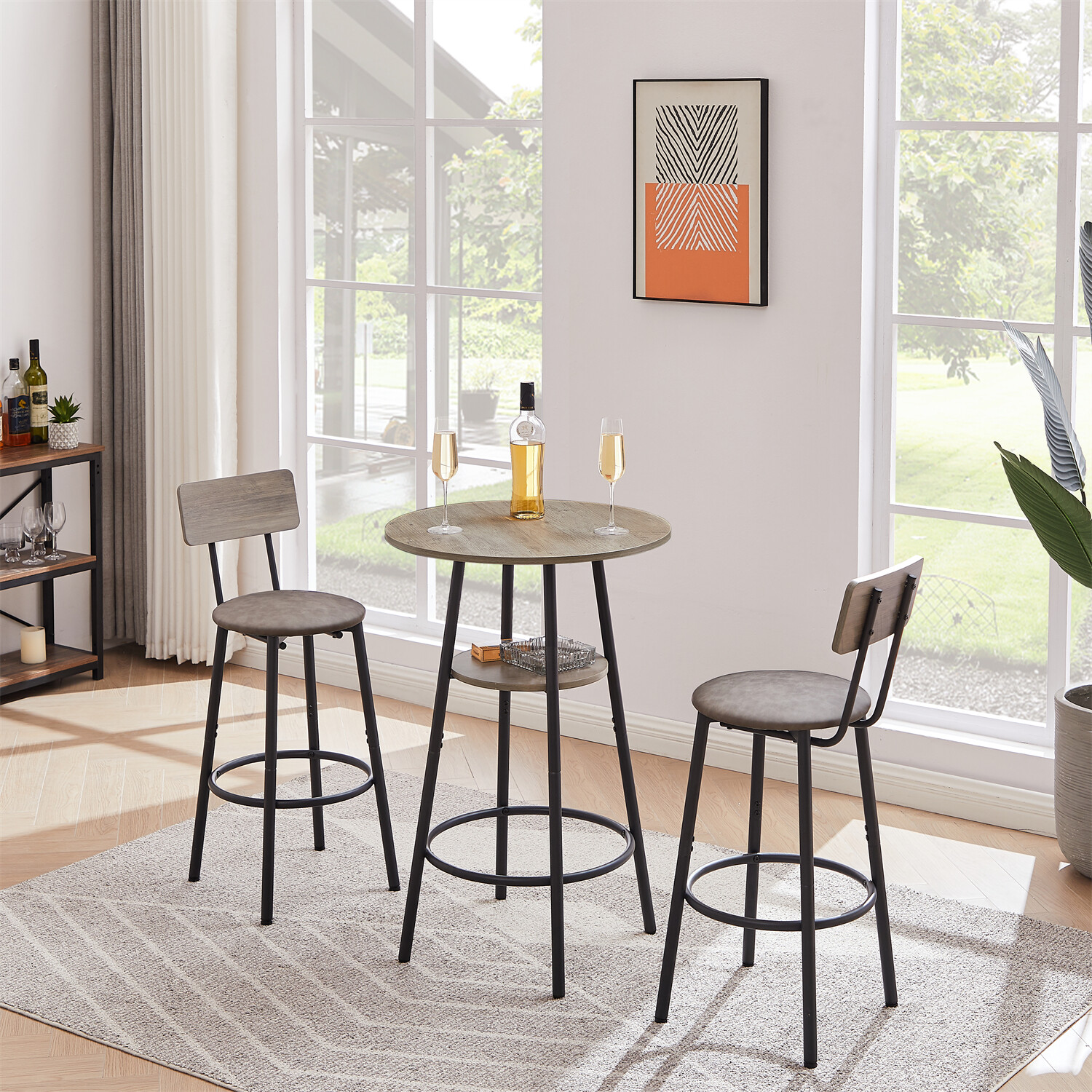 3/5 Piece Bar Table Set Counter Height Kitchen Dining Pub Table with Bar Stools