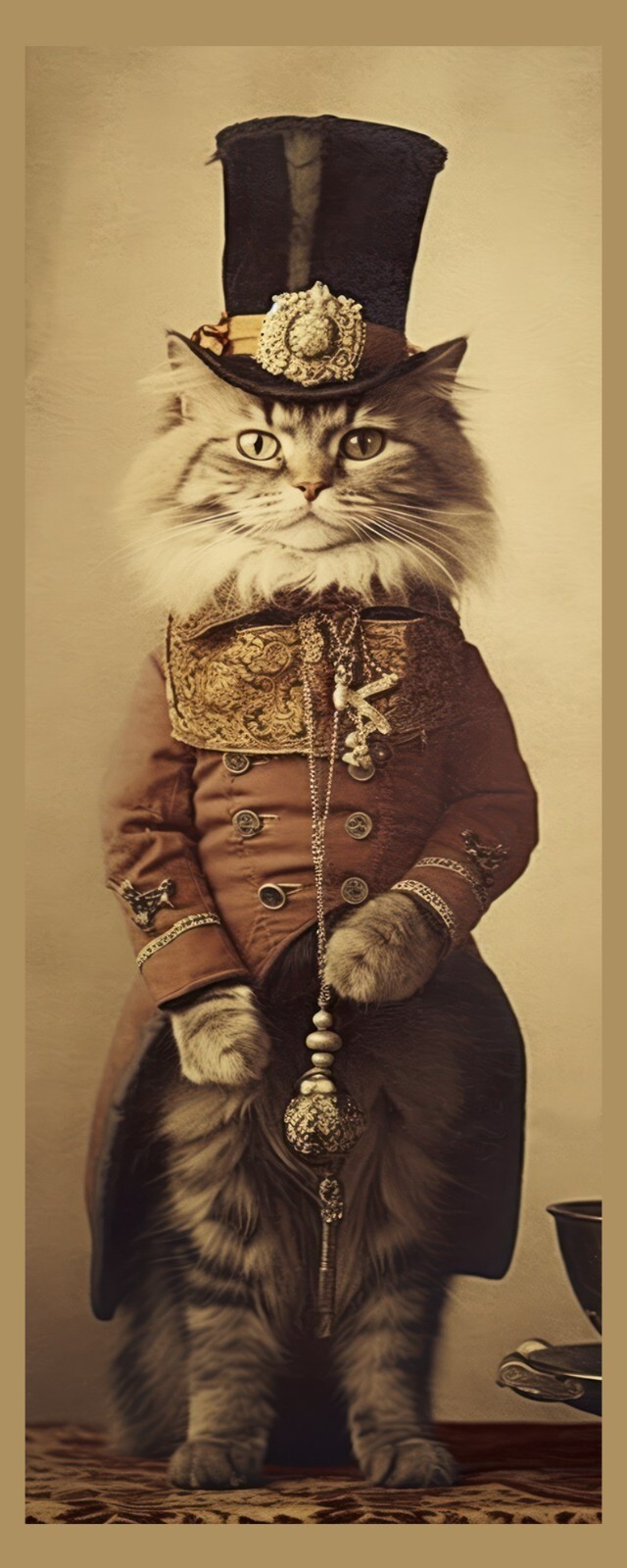 Victorian Steampunk Cat - Laminated Photo Bookmark - 2.5 x 6 in