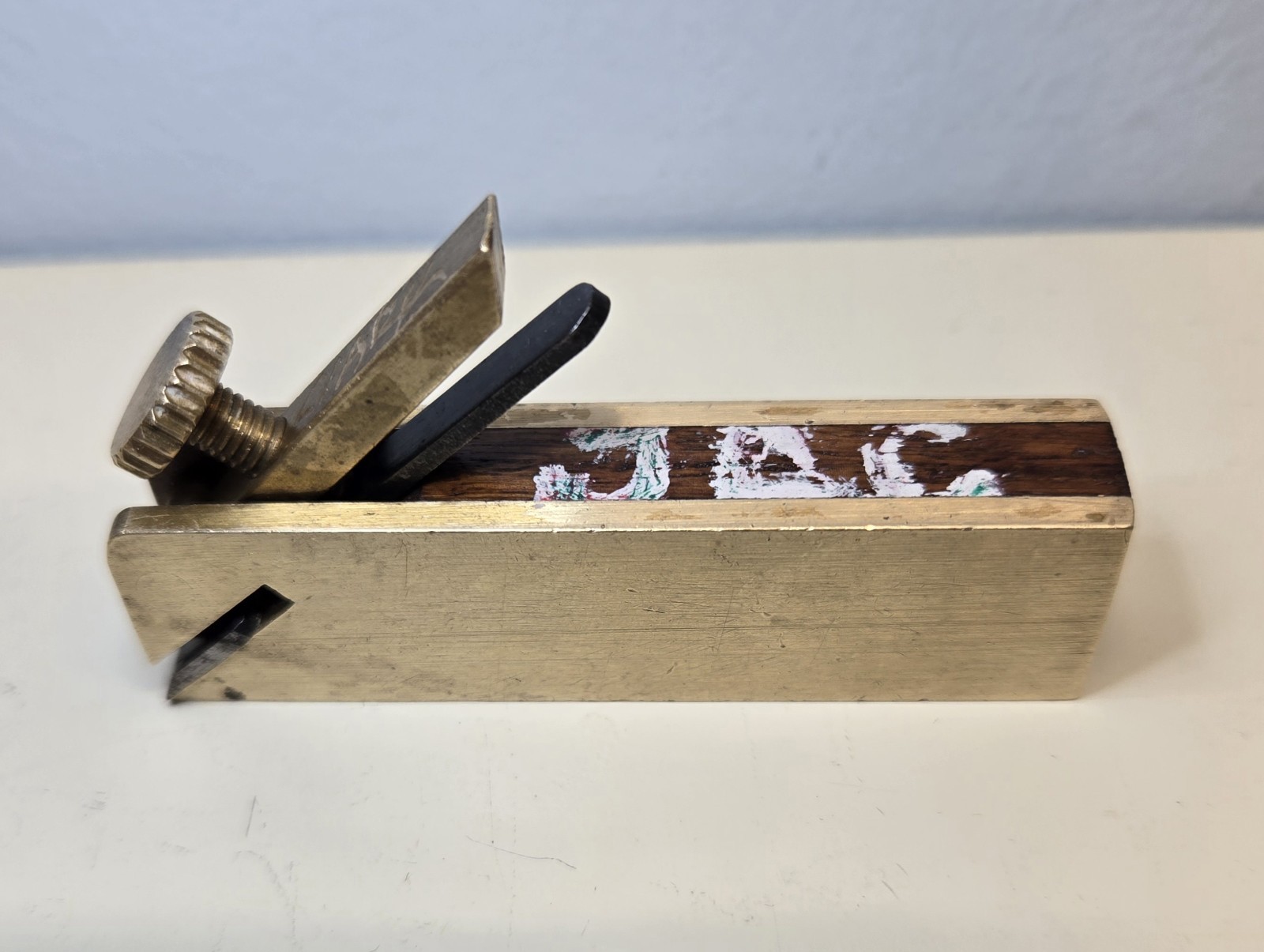 Miniature 2 6/8" Woodworking Plane Tool Brass Wood