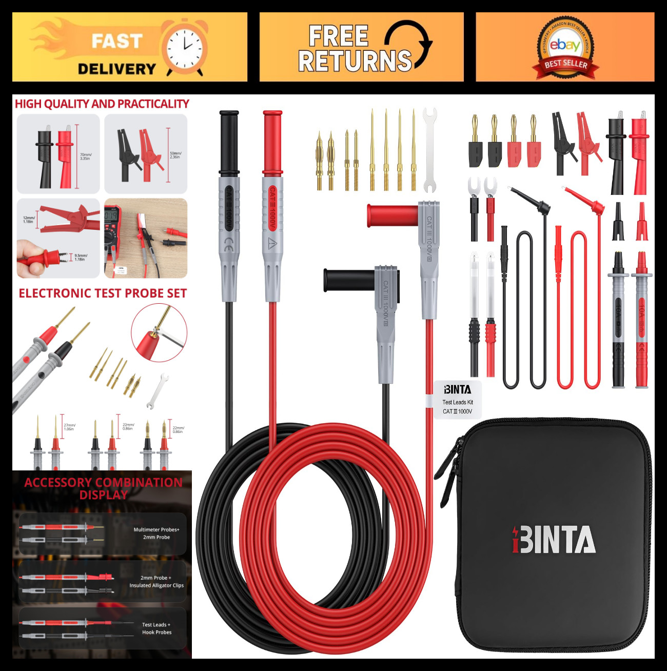 28PCS Silicone Multimeter Leads Kit - Replaceable Probes, Alligator Clips & Stor