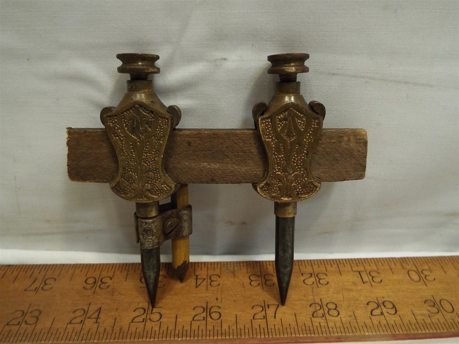 Pr Brass / Gun Metal Trammel Head Divider Points Machinist Tool Pencil Holder