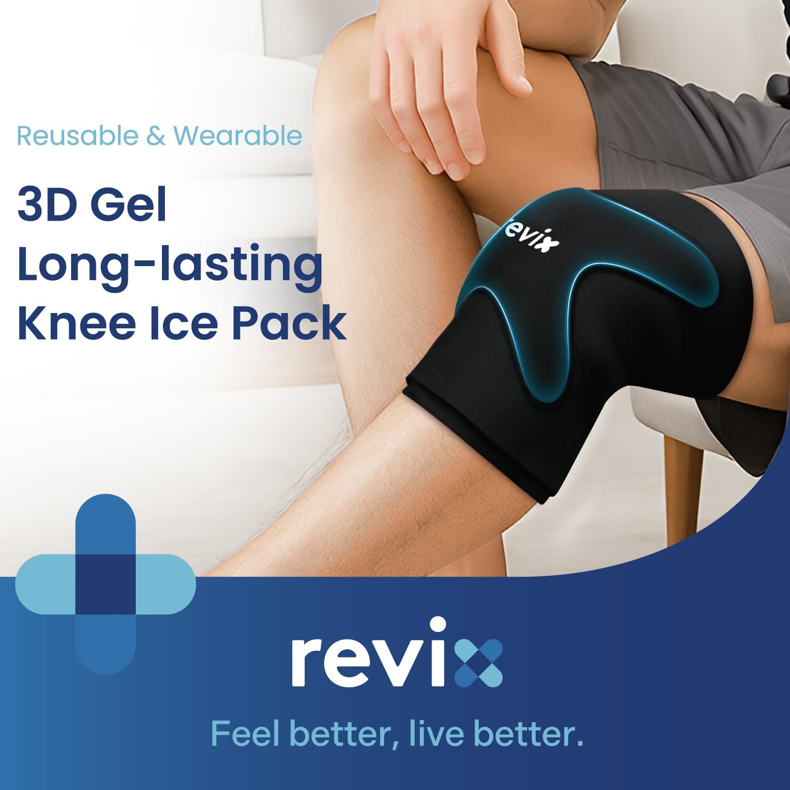 REVIX 3D Knee Ice Pack Wrap, Flexible Compression Large, Black