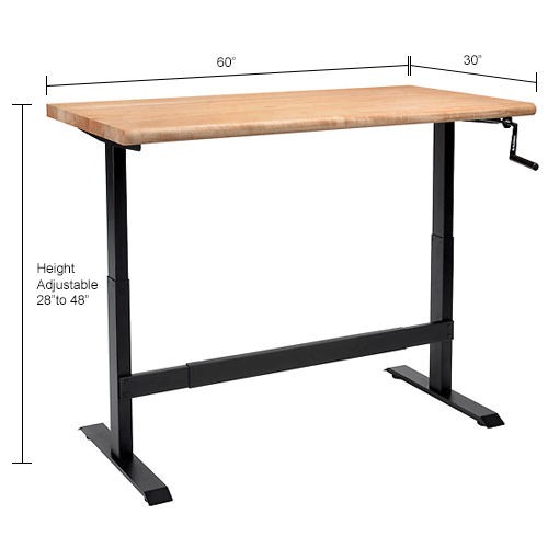 Global Industrial Hand-Crank Adjustable Height Workbench Maple Safety Edge 60"W