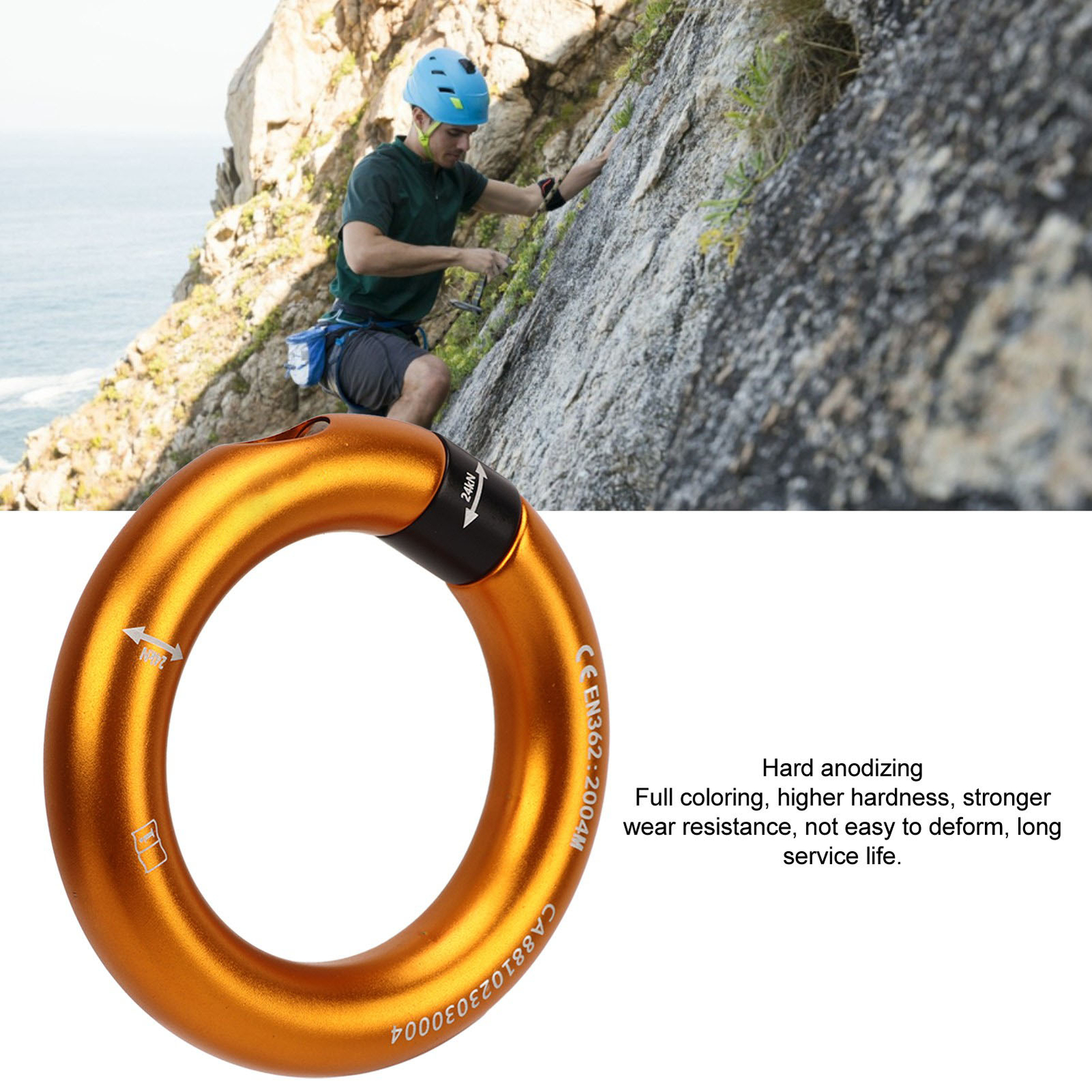(Gold)Rappel Ring 12mm Opening Detachable Climbing Connector Belay For Rock