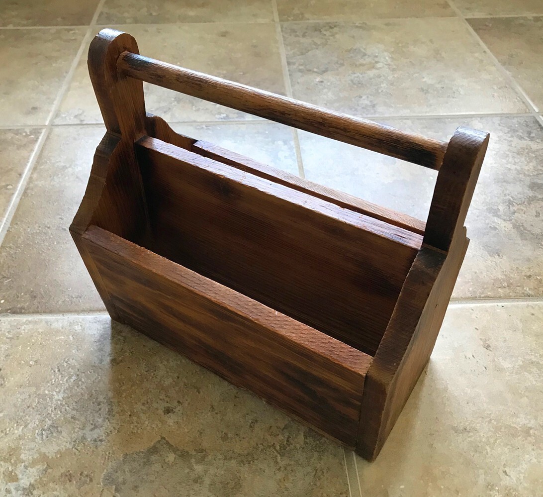 Rustic Vintage Wooden Desk Organizer Tabletop Hand Crafted with Handle, 2 Sides