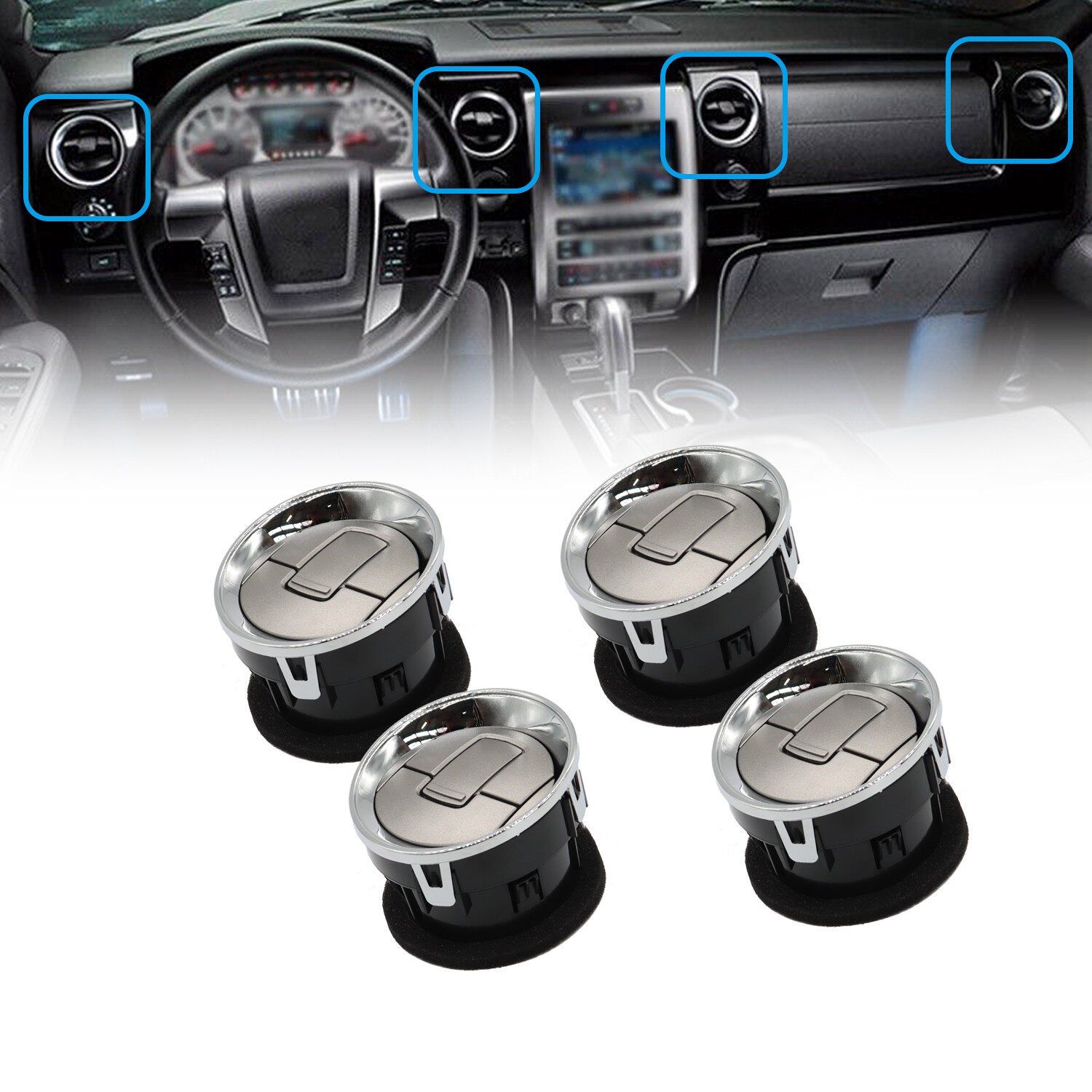 4X For 09-14 Ford F-150 Chrome AC Heater Air Vent Interior Dashboard Dash Louvre