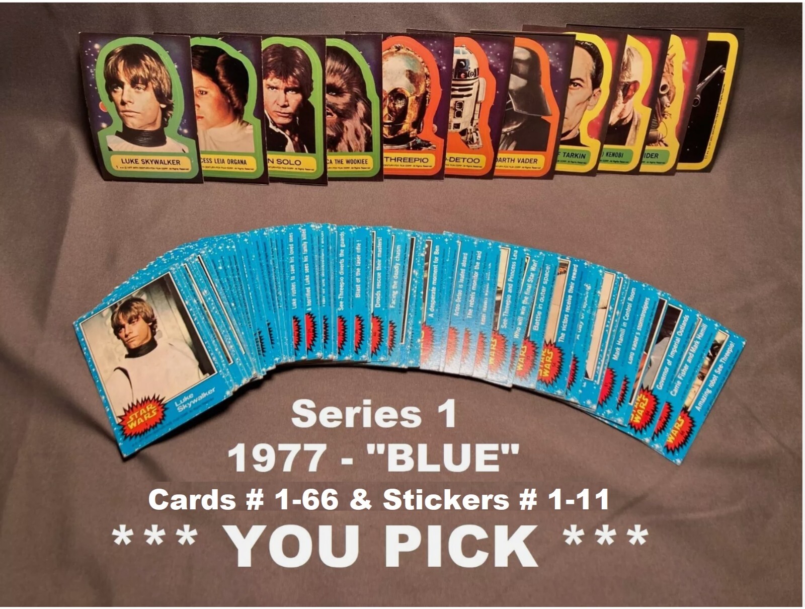 Topps STAR WARS Series 1 🔵🔴🟡 1977 Single Trading CARD/STICKER Pick: #1-66/11
