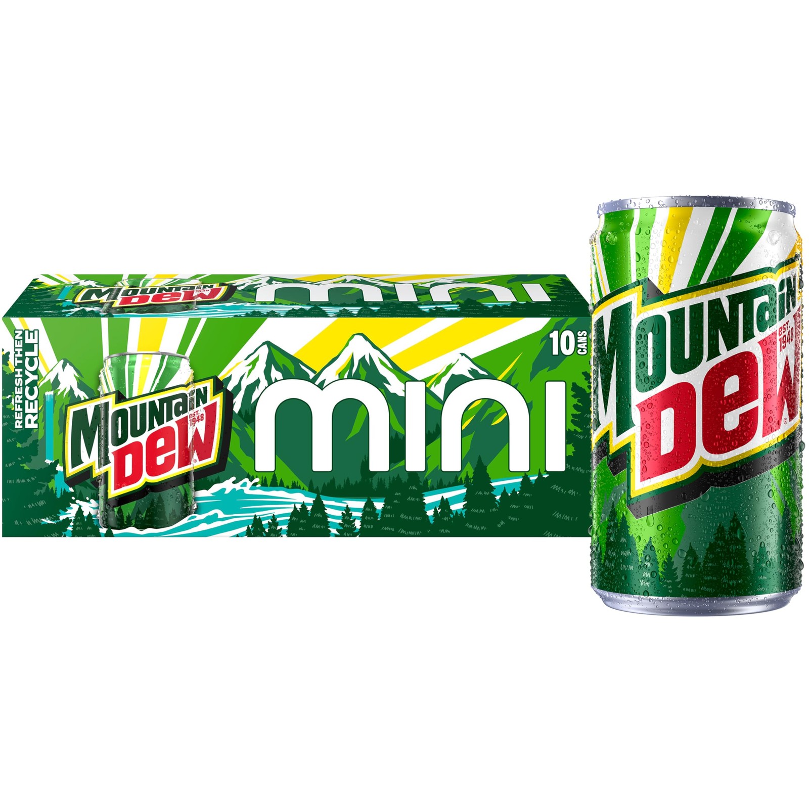 Mountain Dew Soda, 7.5 Fl Oz Mini Cans (Pack of 10), Green