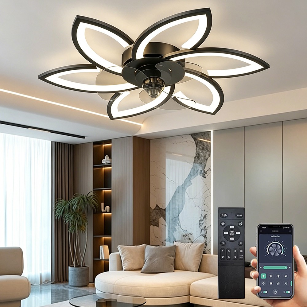 Dimmable LED Ceiling Fan Modern Silent Fan Light Remote and Smart APP Control