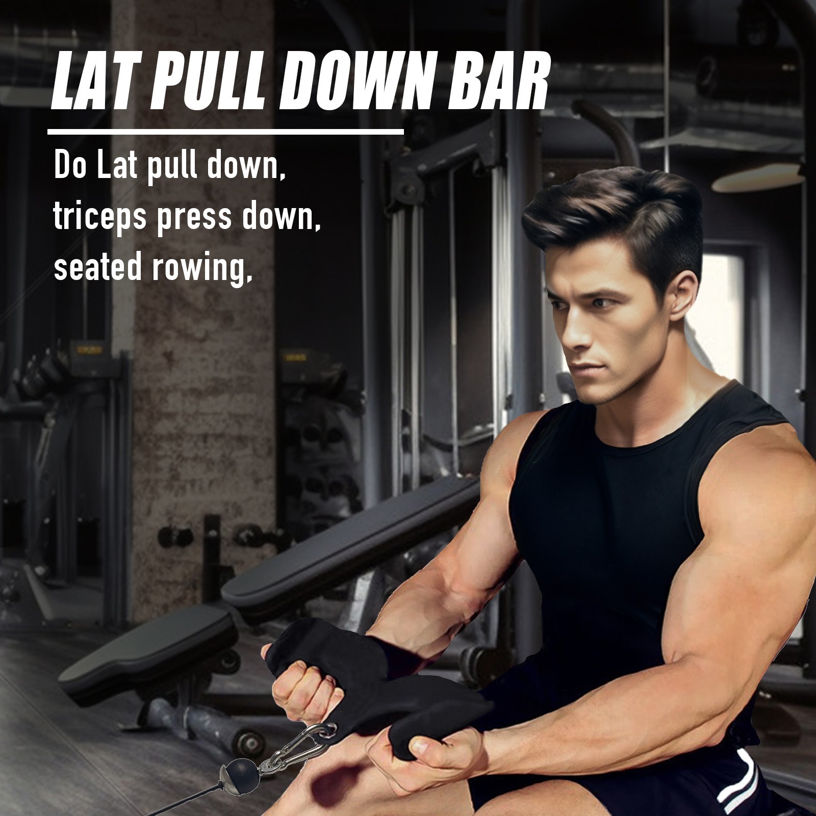 Fitness Rowing Pulley Cable Machine Attachment Handle Grips Lat Pull Down Bar