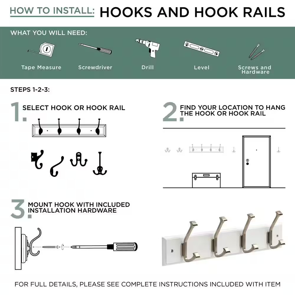 11 In. L Satin Nickel Classic Vertical Coat and Hook Rail