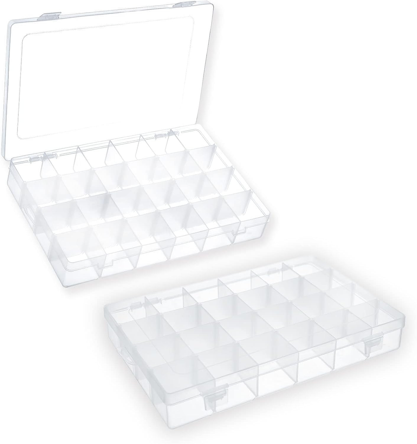 2 Pack 24 Grids Plastic Small Crafts Storage Boxes with Adjustable Dividers (10.