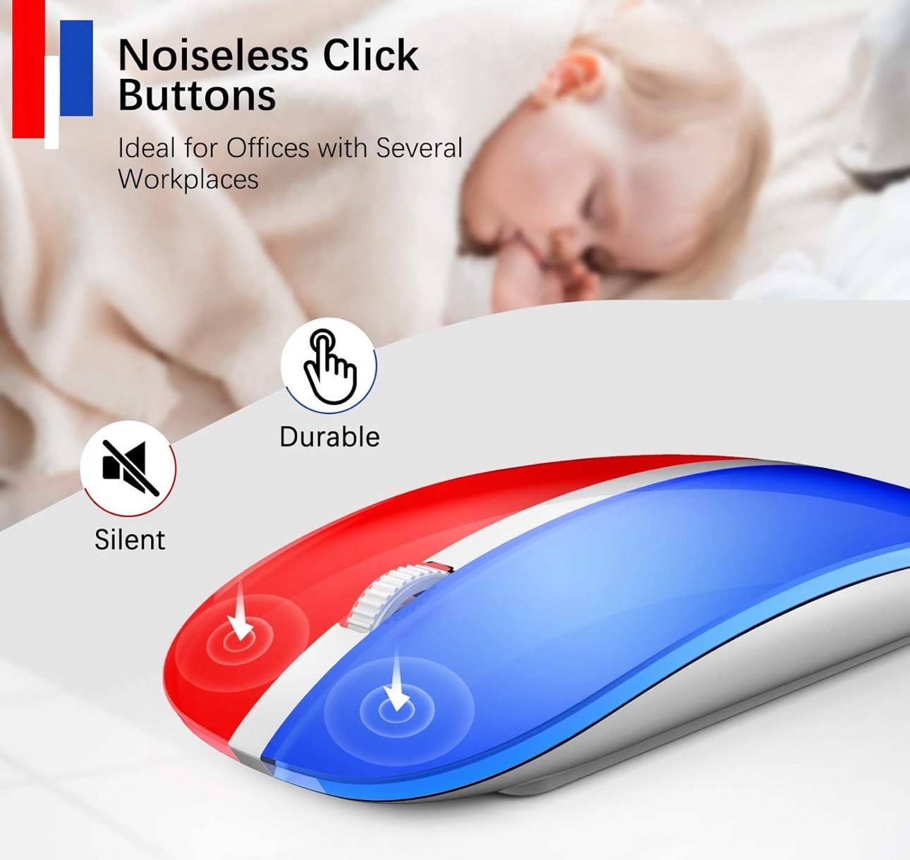 Wireless Mouse, 2.4G Portable Slim Silent Computer Mouse Wireless with USB Nano