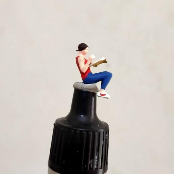 Woman reading drinking Miniature Figure hotwheels
