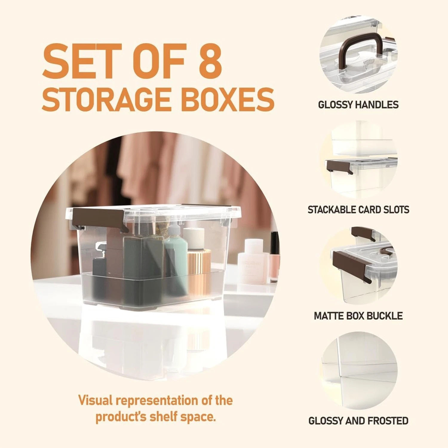 8 Pack Plastic Storage Latch Bins, 4 Quart Clear Plastic Handle Box with Lids...