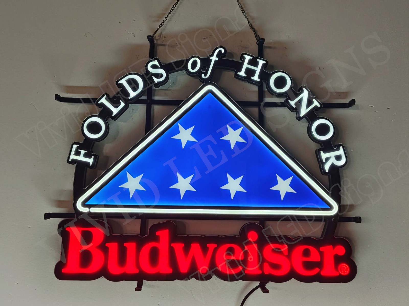 Folds Of Honor Beer 24"x20" Vivid LED Neon Sign Light Lamp With Dimmer
