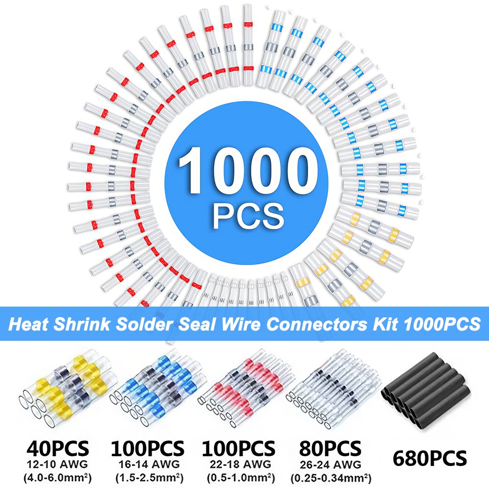 1000PCS Waterproof Solder Stick Seal Sleeve Heat Shrink Butt Wire Connectors
