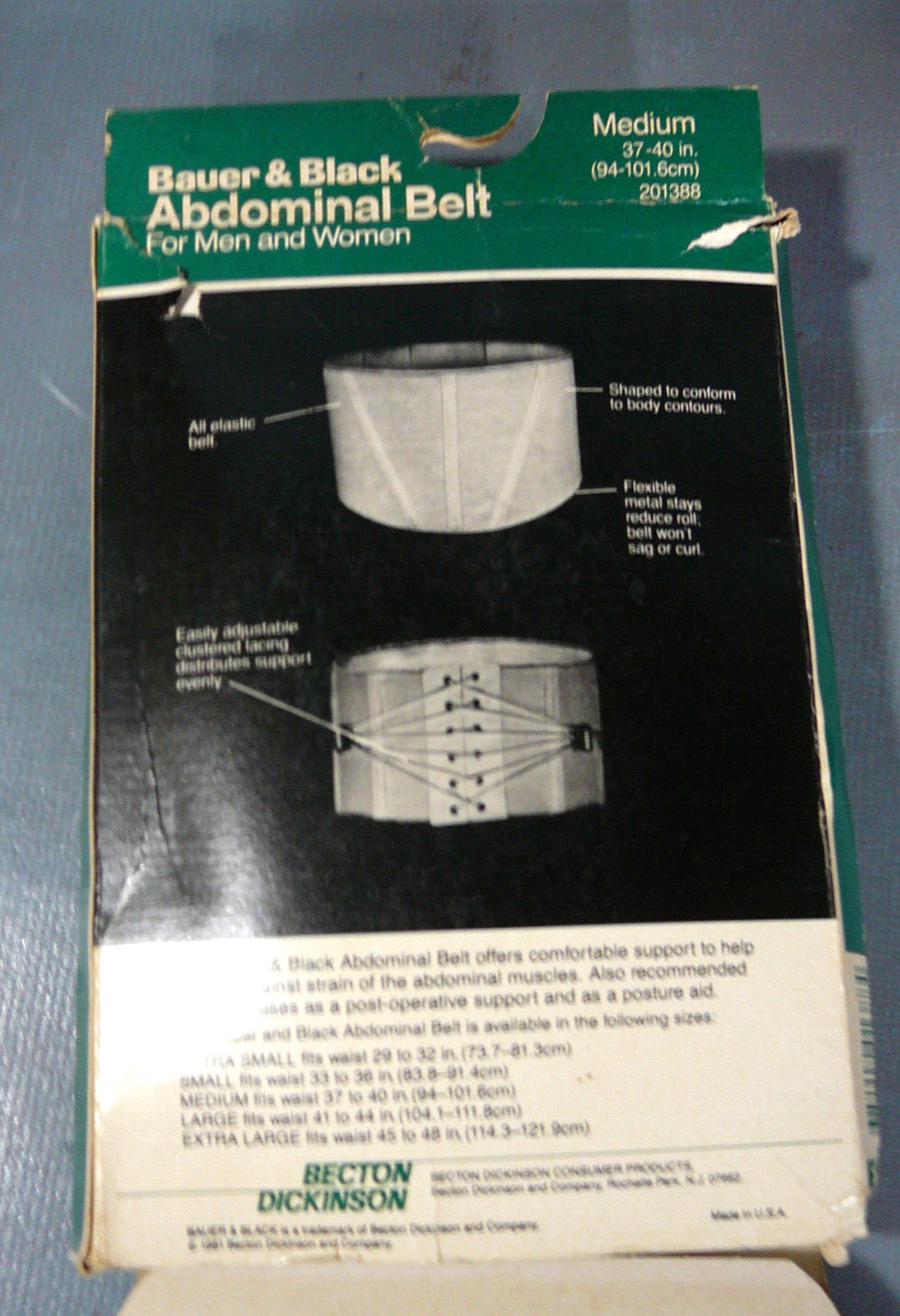 Vintage Bauer & Black Abdominal Belt, Size Medium