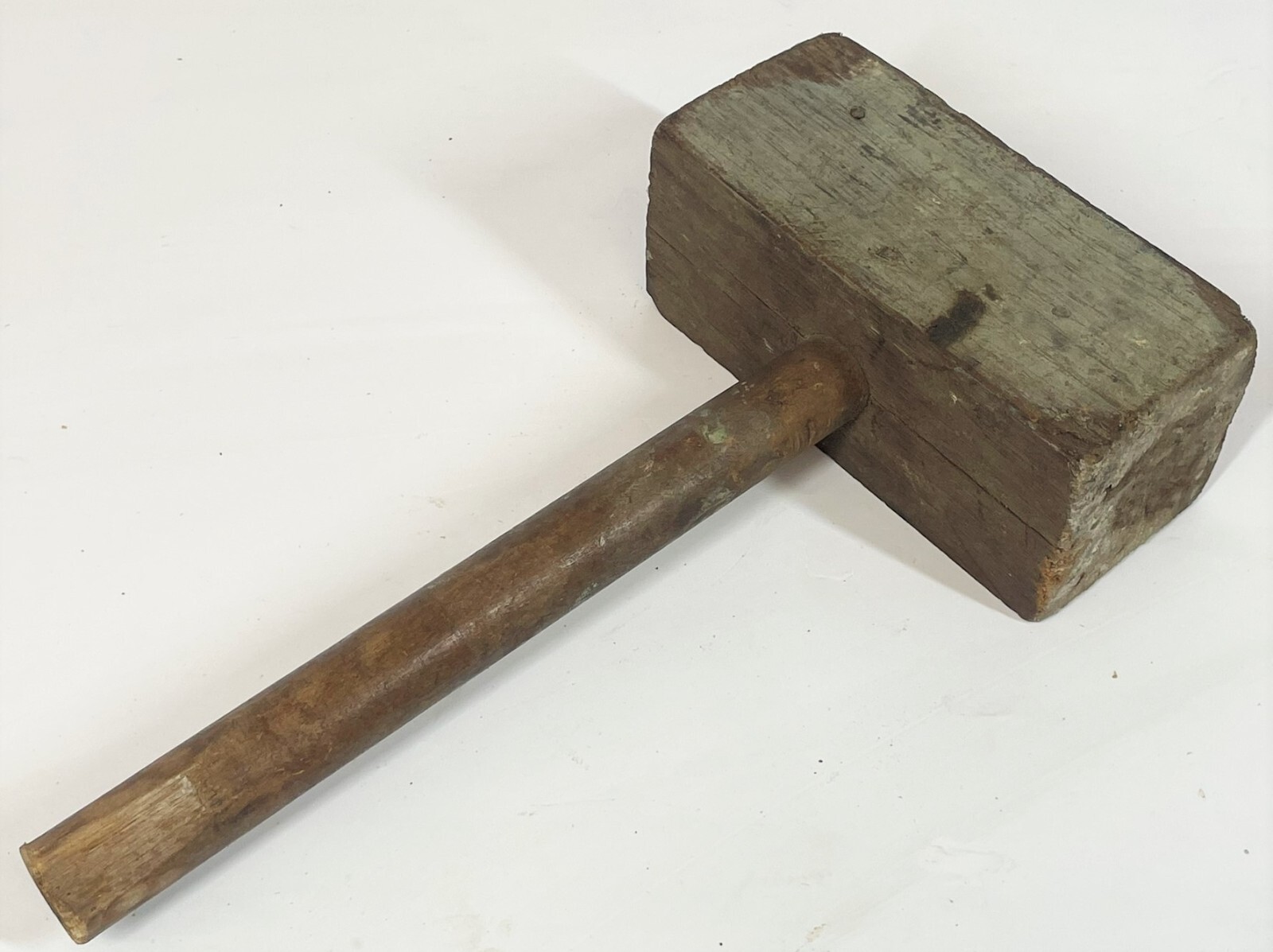 Vintage Handmade Primitive Carpentry Stone Mason Solid Square Wood Hammer Mallet