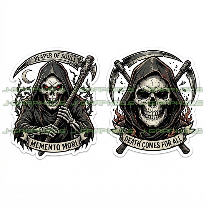 Grim Reaper Skull Death Vinyl Decal Sticker 2 Pack B