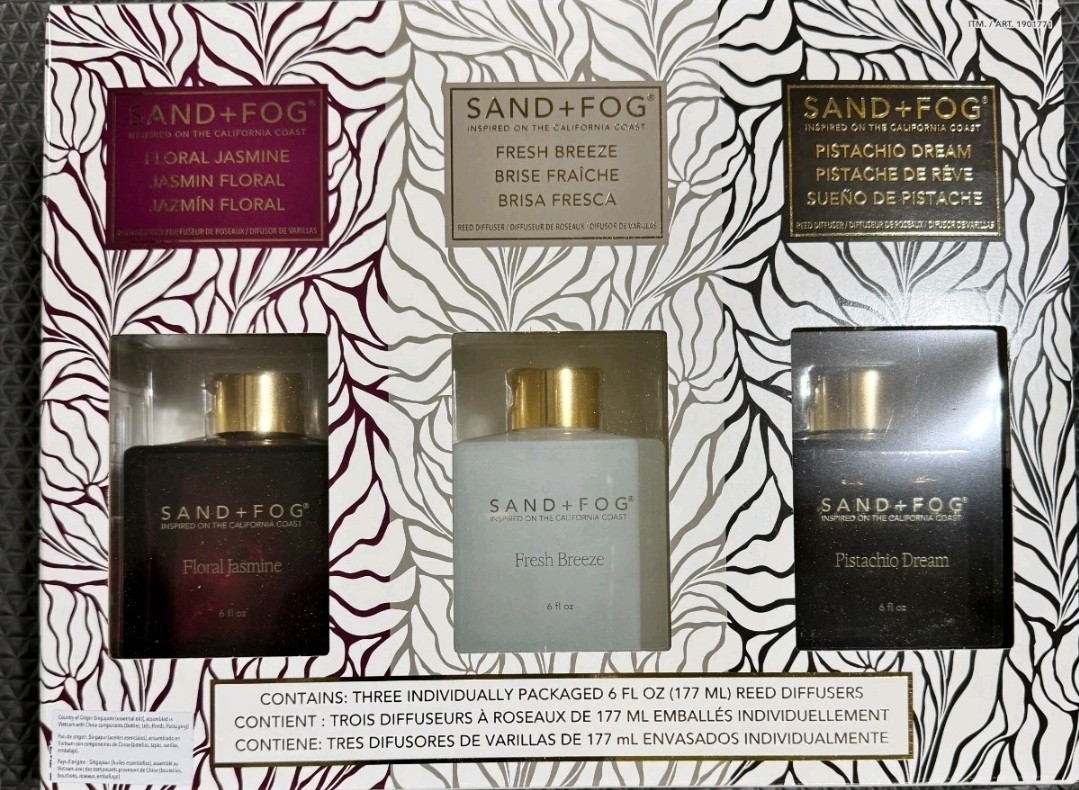 Sand + Fog Reed Diffuser Floral Jasmine Fresh Breeze Pistachio Dream 3-Pack 6 f…