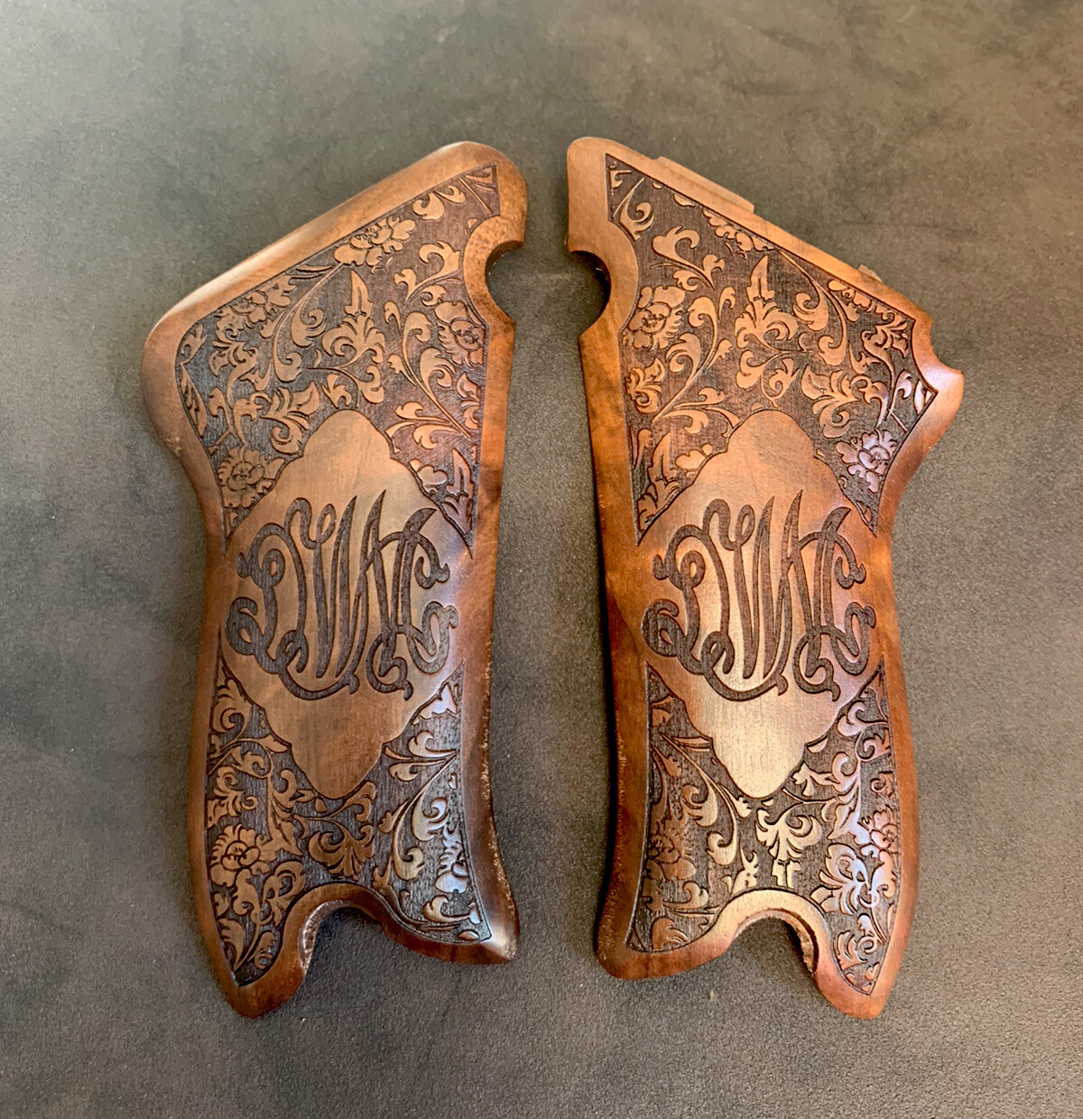 Luger P 08 Turkish Walnut Wood Grips Handmade. Floral. DWM. The Finest Quality