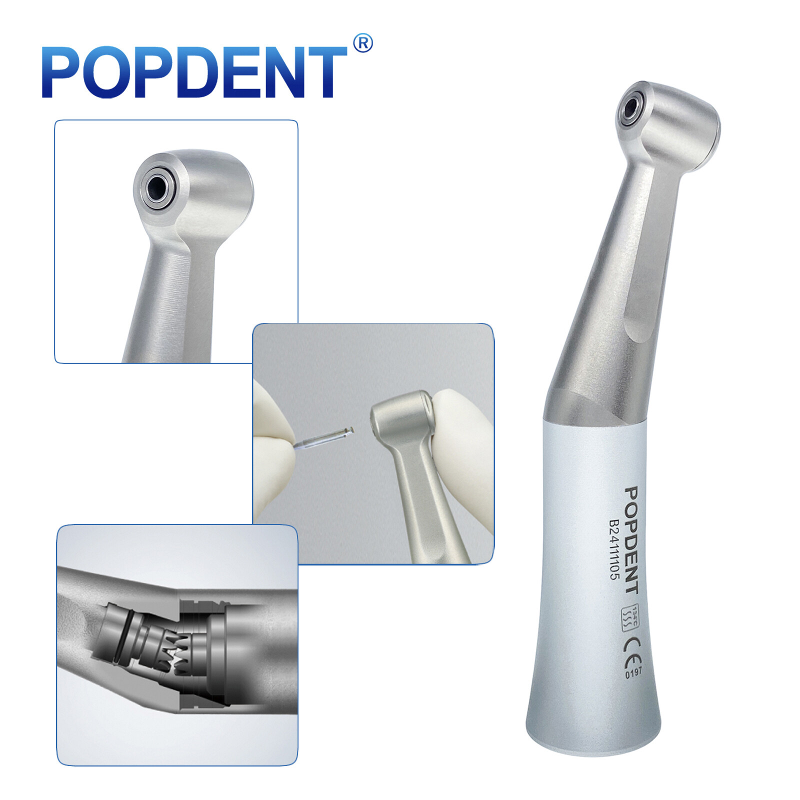 Dental Slow Low Speed Contra Angle Handpiece E-Type Push Button Head 1:1 FDA
