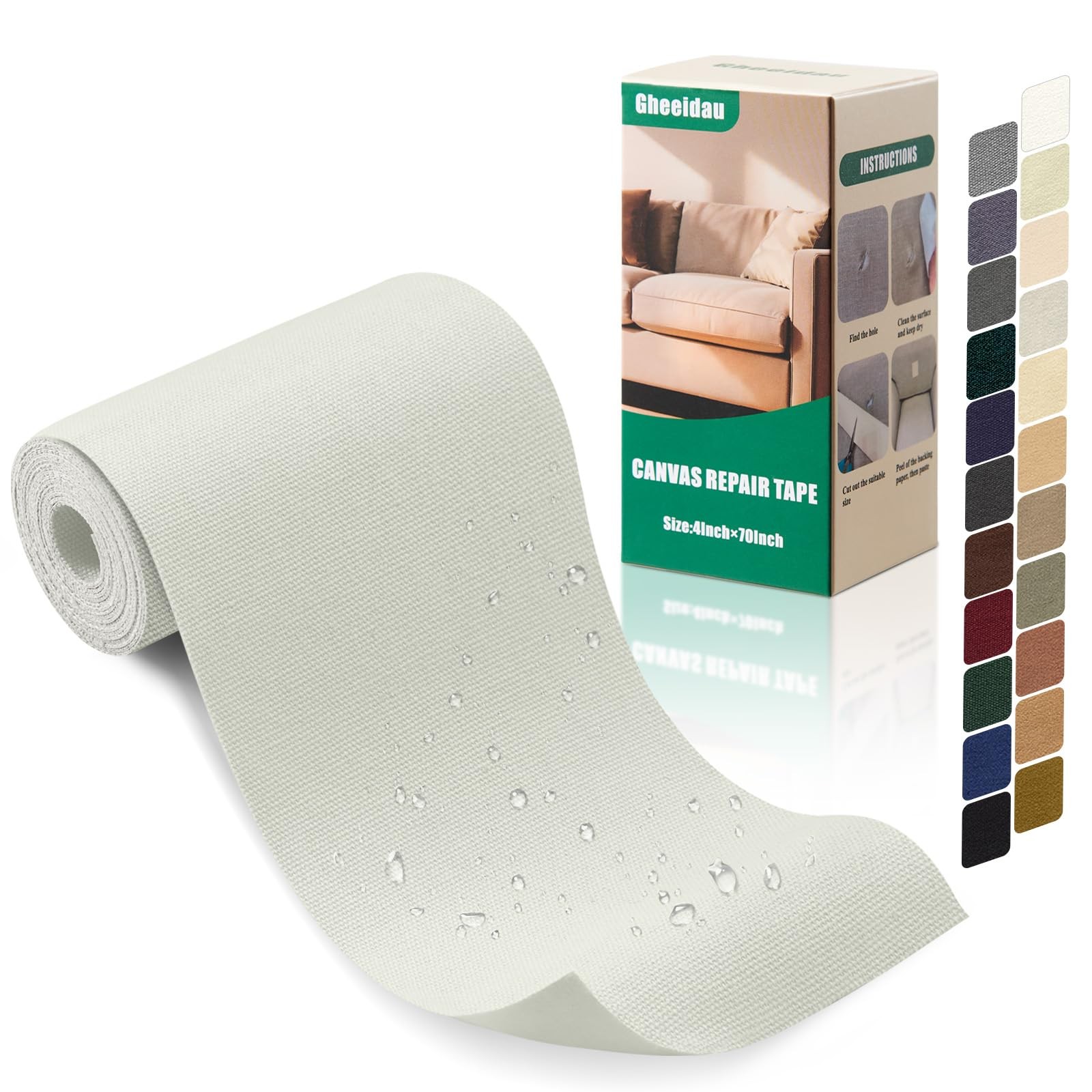 Gheeidau Canvas Repair Tape 4×70 Inch Waterproof Self-Adhesive 4"×70", White