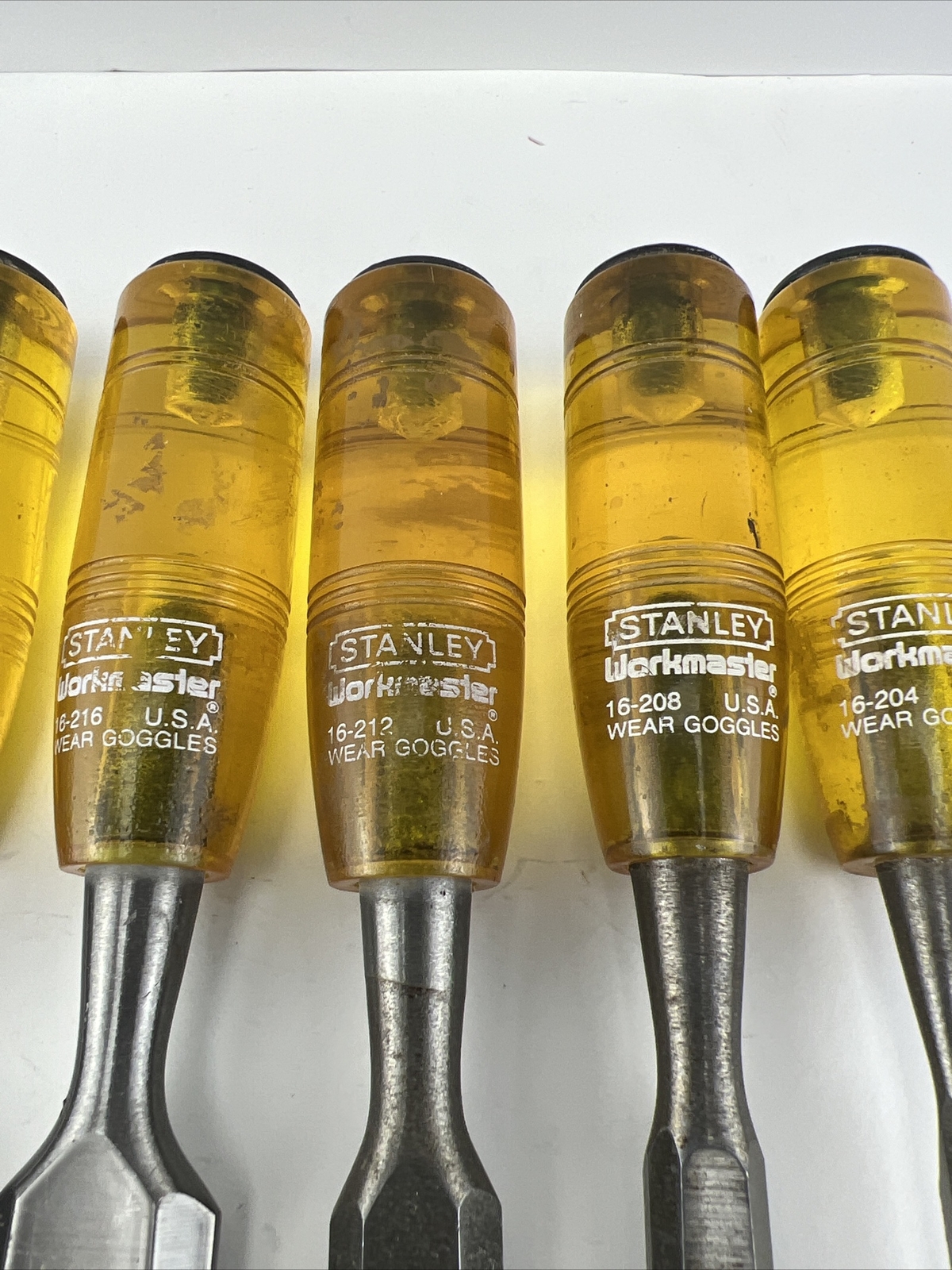 Vintage Stanley Workmaster 6 pc Bevel Edge Paring Chisel Set Made In USA.