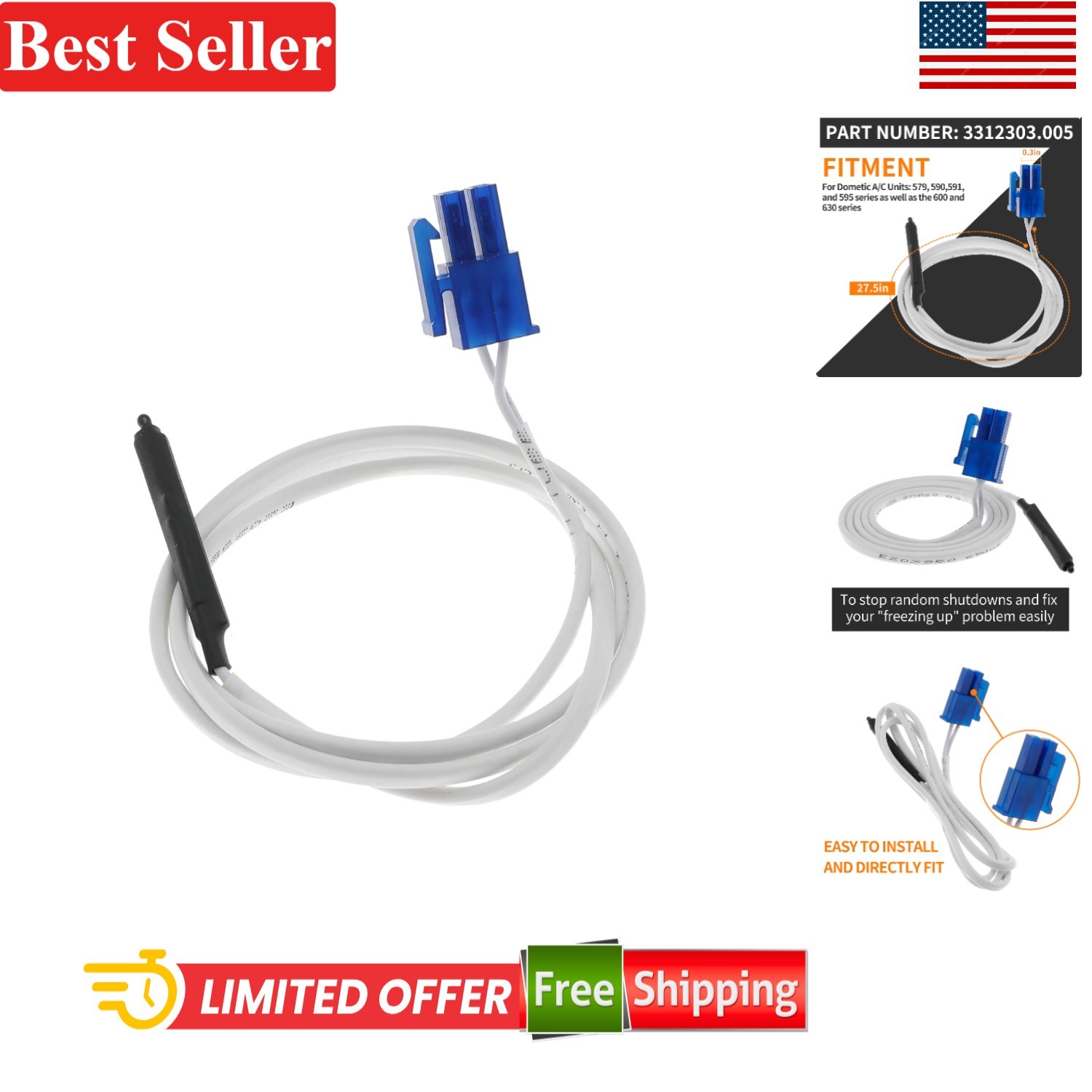 AC Thermistor Sensor Replacement 3312303005 for Enhanced Dometic A/C Performance