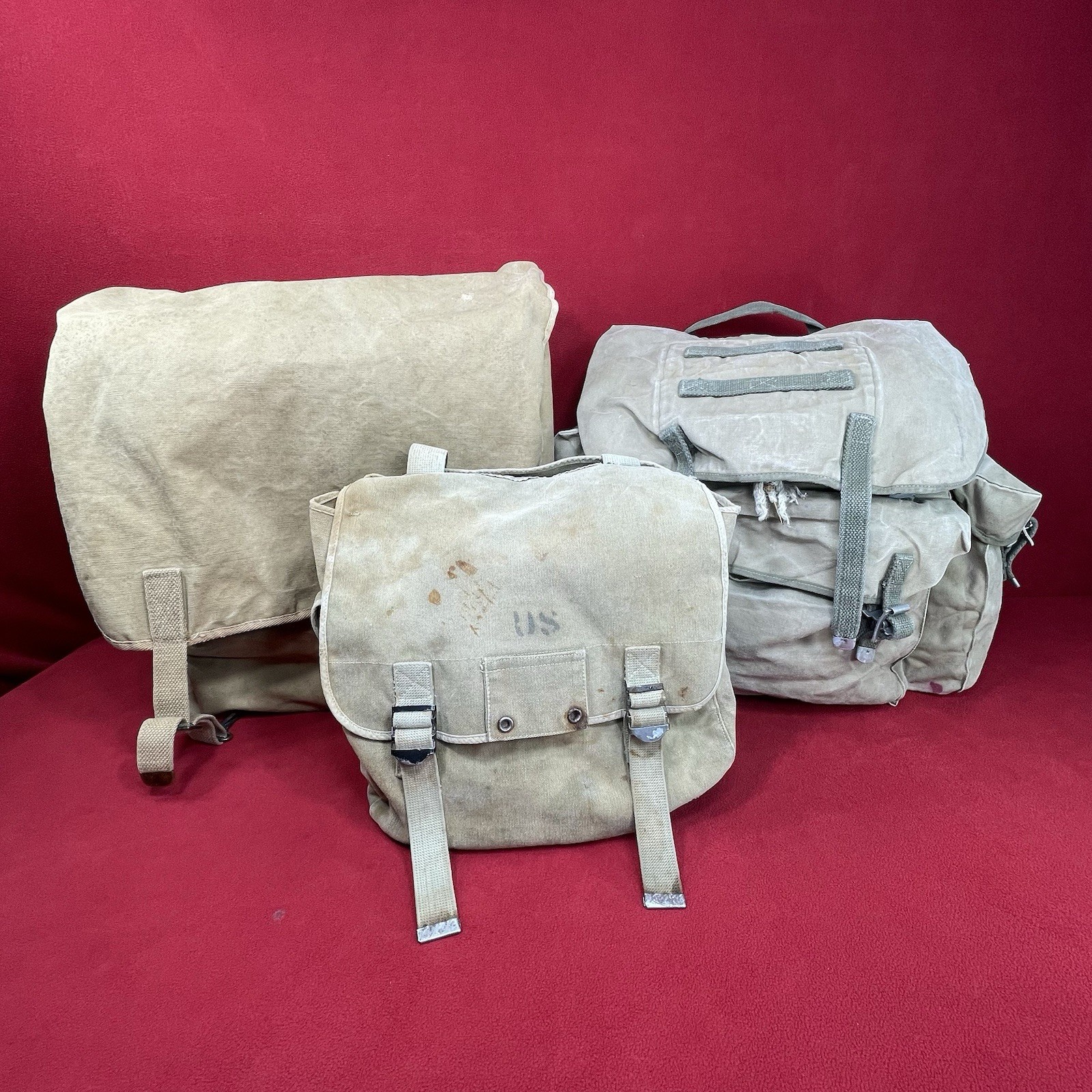 Lot Of 3 Vintage Military Canvas Backpacks US Army Small Medium & Large