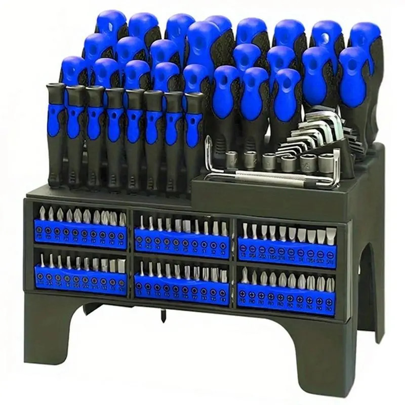 100-Piece Magnetic Screwdriver Set with Plastic Racking,