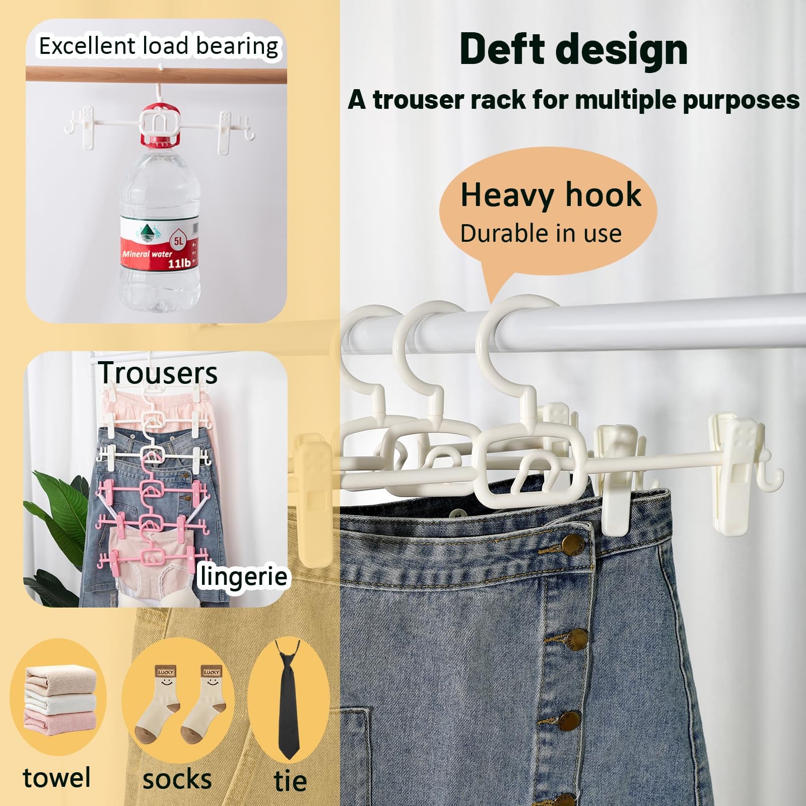 18 Pack Pants Hangers with Clips-Stackable White Plastic Trouser Skirt Hanger...