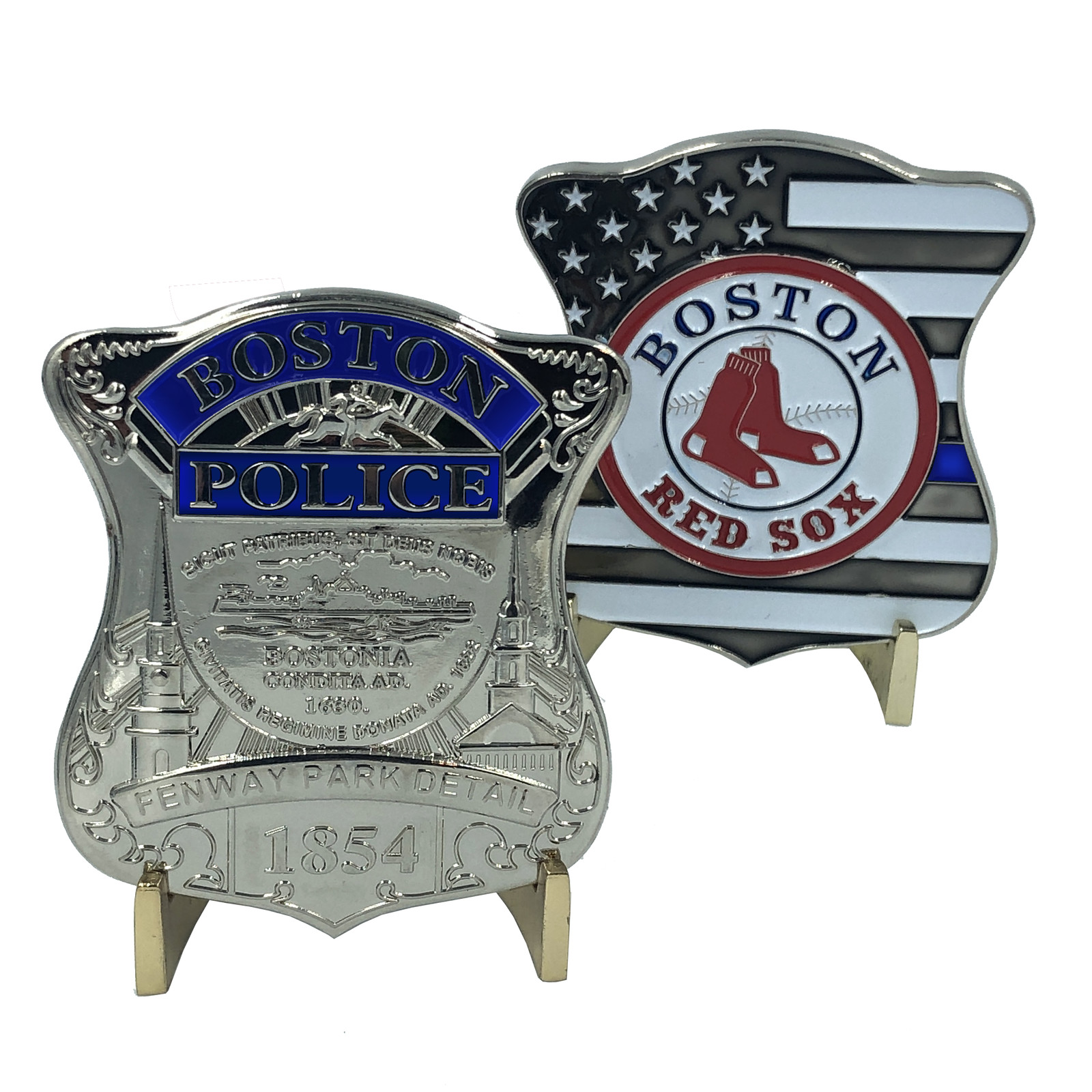 KK-009 SILVER Boston Police Red Sox Fenway Park Detail Challenge Coin Thin Blue