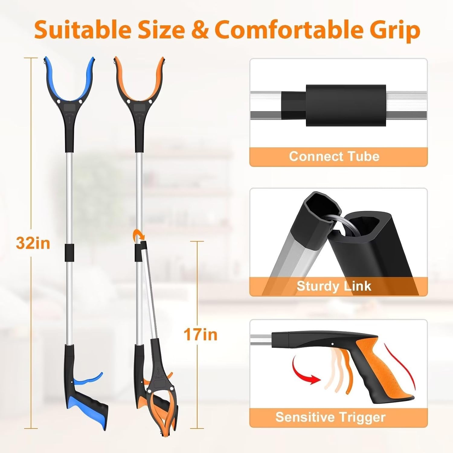 32" Grabber Reacher Tool, 2-Pack Foldable Reacher Grabber Pickup Tool with 36...