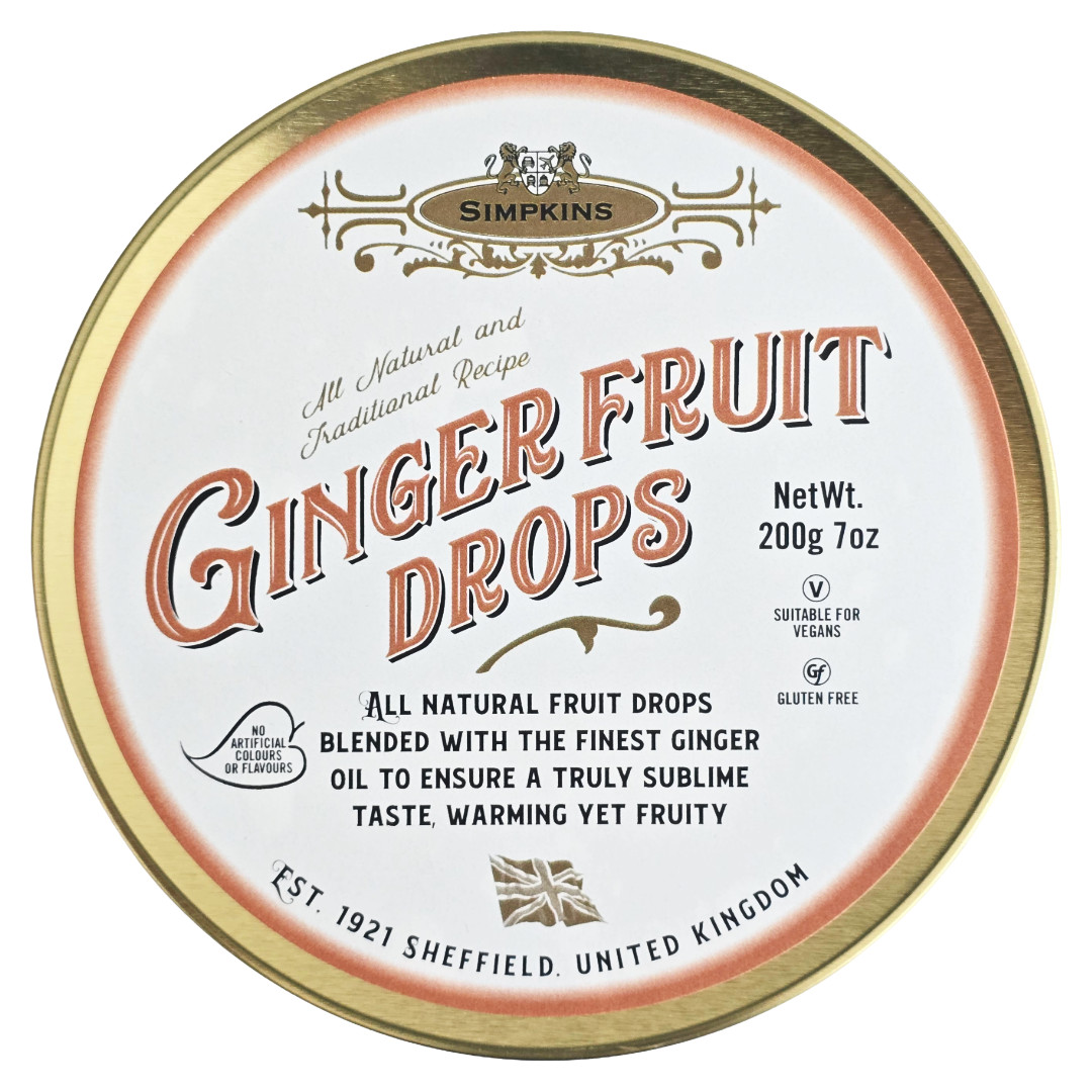 Simpkins Classic Warming Ginger Fruit Drops 200g Travel sweets - 6 pack