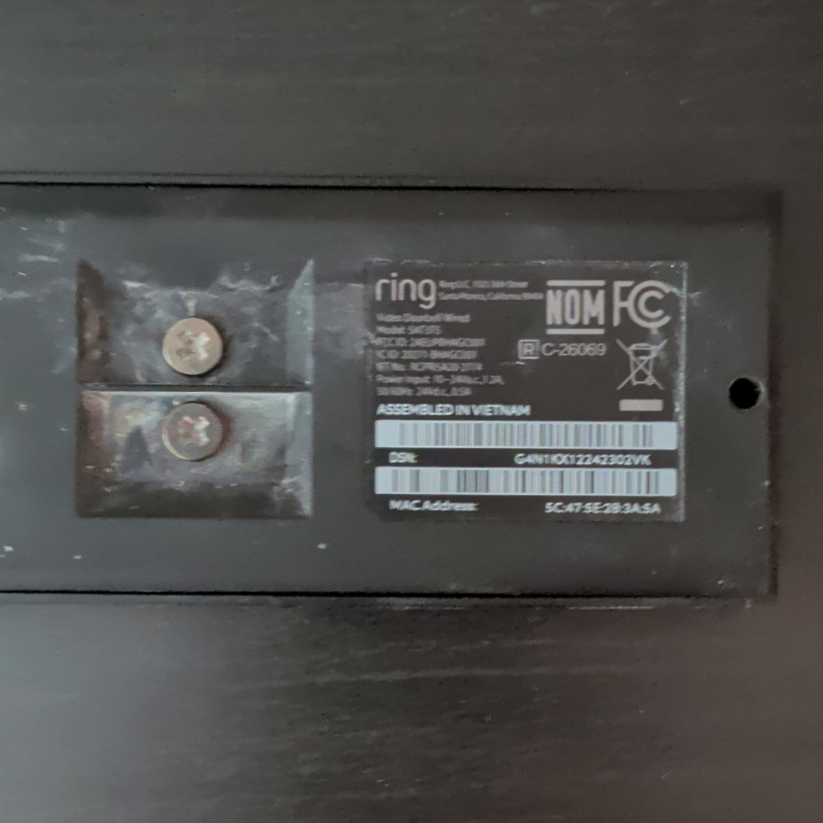Ring Wired Doorbell Camera Wi-Fi Black Matte + Screws