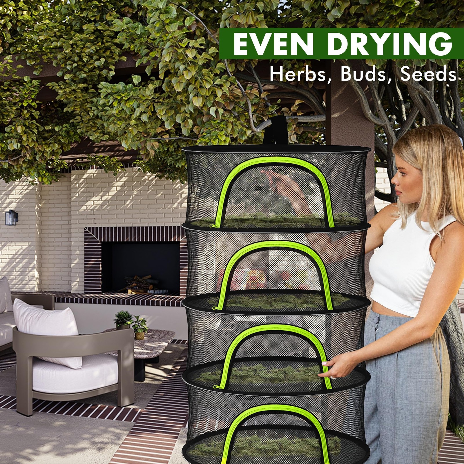Herb Drying Rack Hanging Mesh 4 Layer 24" with Zipper, Garden Pruning Shear,Hook
